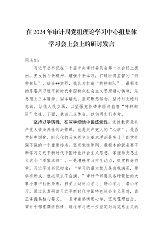 在2024年审计局党组理论学习中心组集体学习会上会上的研讨发言