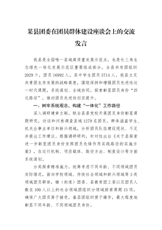 某县团委在团员群体建设座谈会上的交流发言