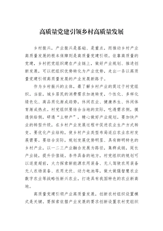 高质量党建引领乡村高质量发展