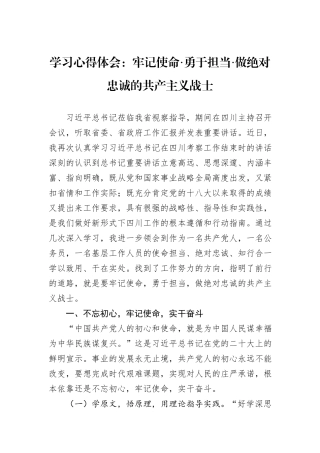 学习心得体会：牢记使命·勇于担当·做绝对忠诚的共产主义战士