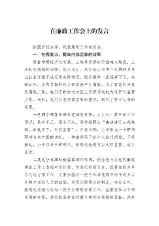 在廉政工作会上的发言