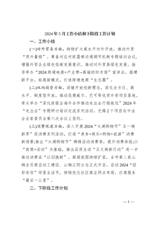 2024年5月工作小结和下阶段工作计划