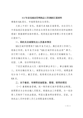 XX年市局城市管理执法工作调研汇报材料