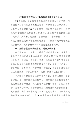 XX区城市管理局执法队伍规范化建设工作总结