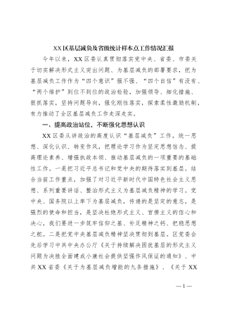 XX区基层减负及省级统计样本点工作情况汇报