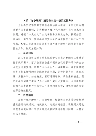 X镇“九小场所”消防安全集中整治工作方案