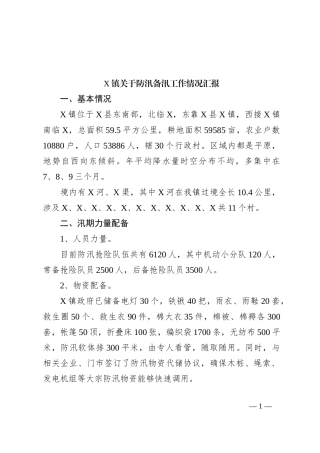 X镇关于防汛备汛工作情况汇报
