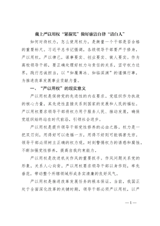 戴上严以用权“紧箍咒” 做好廉洁自律“清白人”