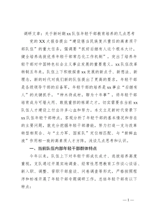 调研文章：关于新时期xx队伍年轻干部教育培养的几点思考