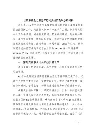 法院系统全力服务保障民营经济发展总结材料