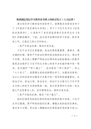 集团副总党纪学习教育读书班上的研讨发言（六大纪律）