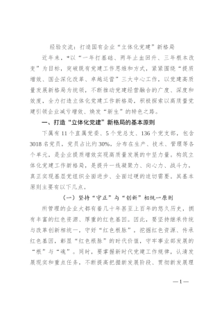 经验交流：打造国有企业“立体化党建”新格局