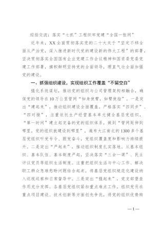 经验交流：落实“七抓”工程 织牢党建“全国一张网”
