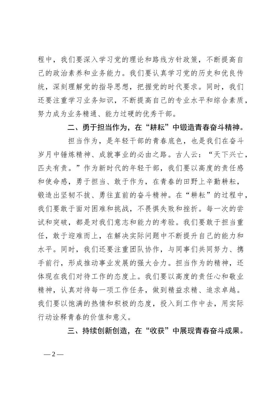 年轻干部座谈会发言稿：砥砺青春绽芳华，奋斗岁月铸辉煌_第2页