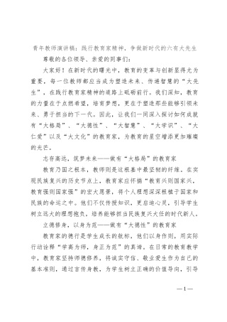 青年教师演讲稿：践行教育家精神，争做新时代的六有大先生
