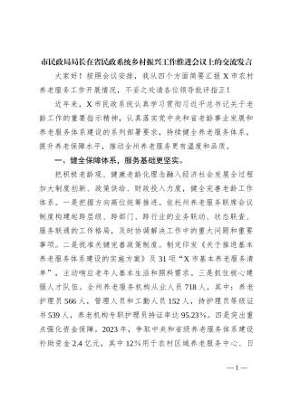 市民政局局长在省民政系统乡村振兴工作推进会议上的交流发言