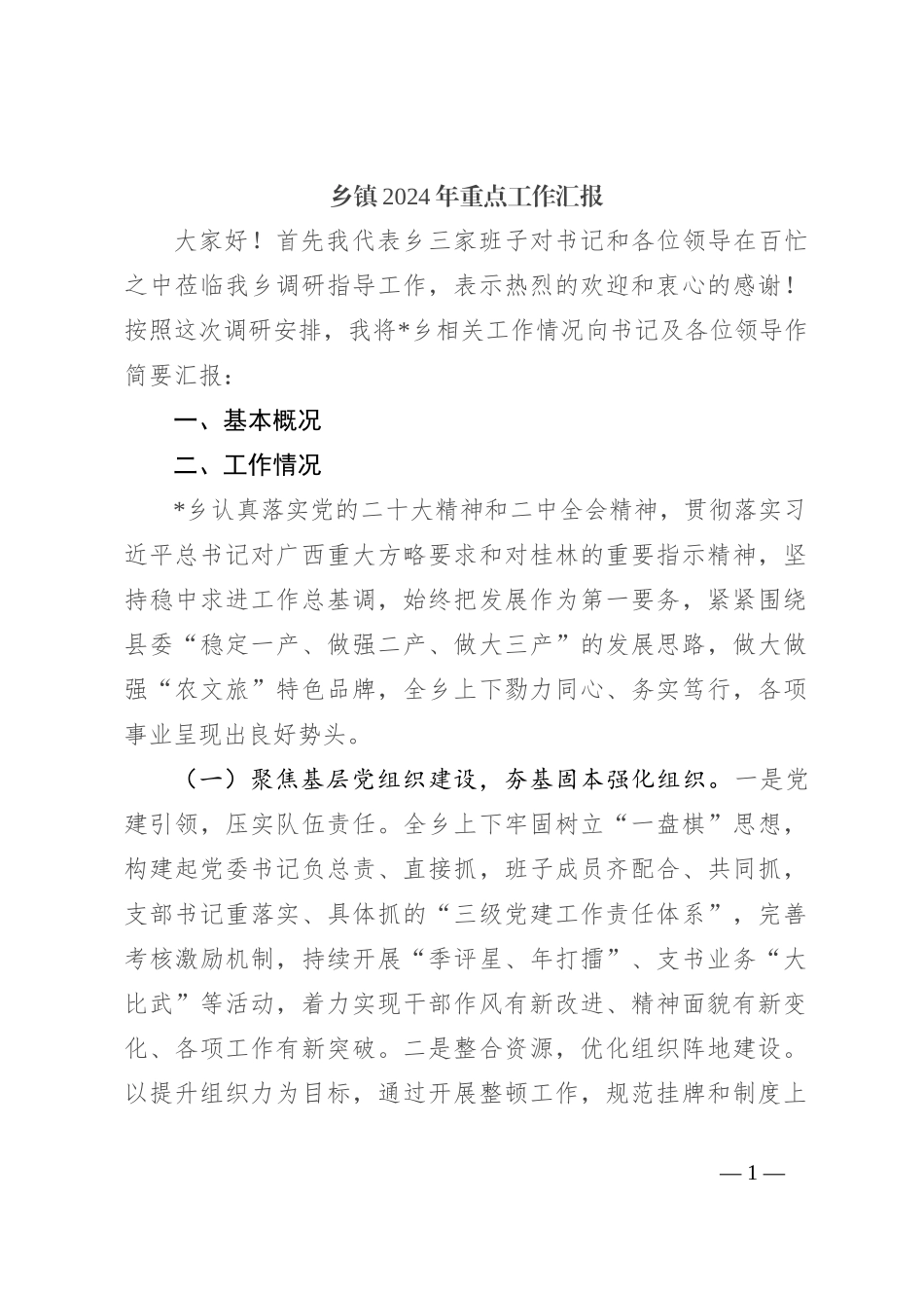 乡镇2024年重点工作汇报_第1页
