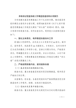 乡镇基层党建基础工作规范化建设的自查报告