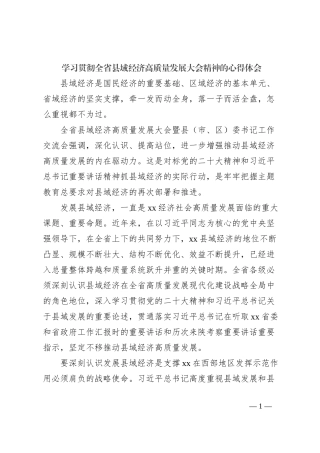 学习贯彻全省县域经济高质量发展大会精神的心得体会