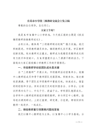 在某市小学段三级教研交流会上发言稿
