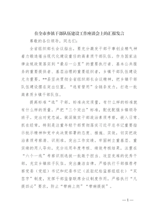 在全市乡镇干部队伍建设工作座谈会上的汇报发言