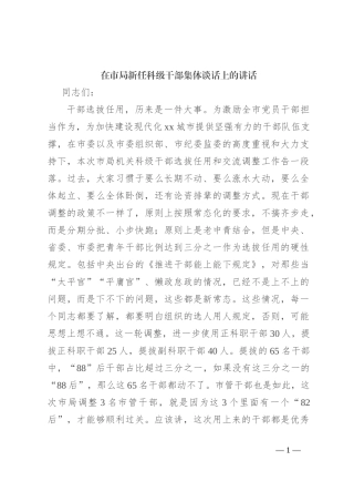 在市局新任科级干部集体谈话上的讲话