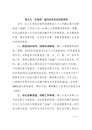 镇人大“全链条”融合民事直说经验材料