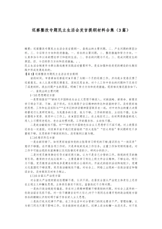 （3篇）巡察整改专题民主生活会发言提纲材料合集