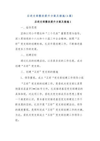 (4篇)后进支部整改提升方案及措施