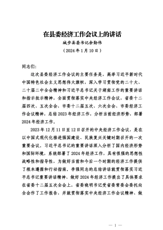 20240110城步县委书记在县委经济工作会议上的讲话