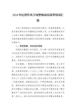 2024年纪律作风专项整顿动员部署情况汇报
