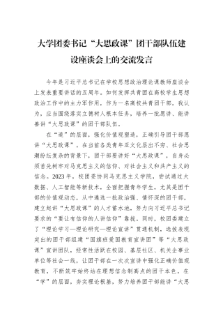 大学团委书记“大思政课”团干部队伍建设座谈会上的交流发言