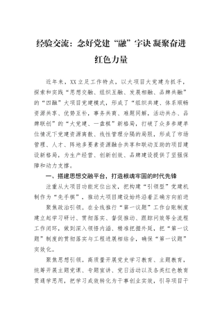 经验交流：念好党建“融”字诀+凝聚奋进红色力量