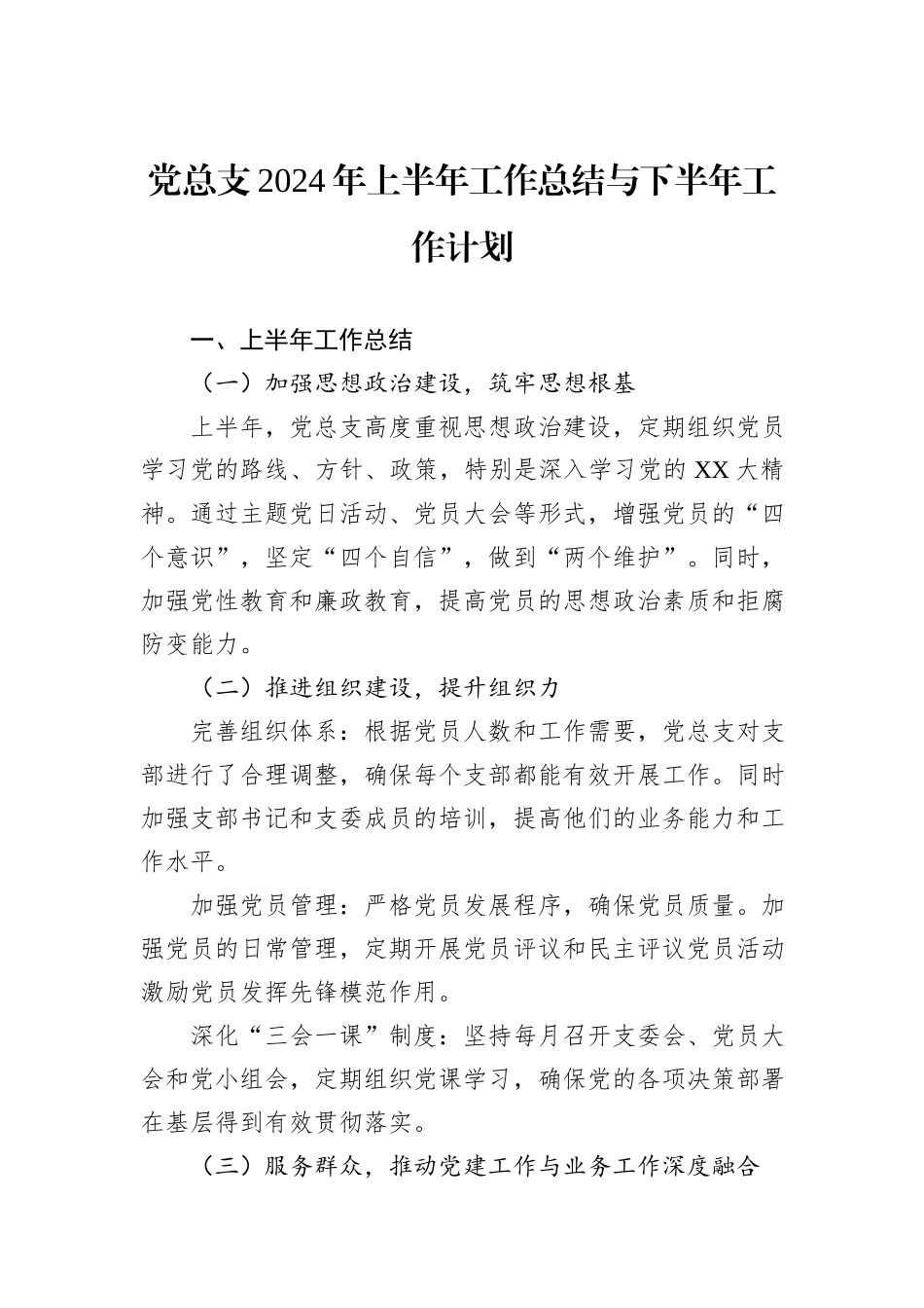 党总支2024年上半年工作总结与下半年工作计划_第1页