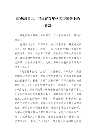 市委副书记、市长在青年学者交流会上的致辞