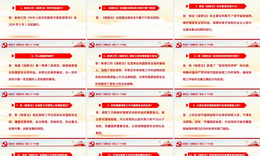 创意简洁风关于新修订《保密法》常见17个问答PPT课件