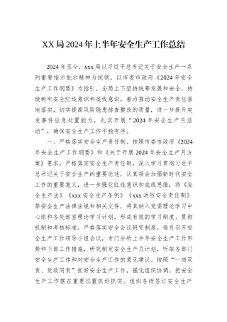 XX局2024年上半年安全生产工作总结