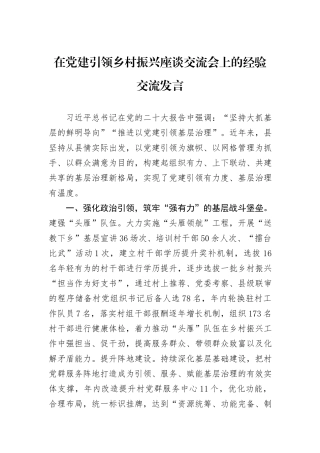 在党建引领乡村振兴座谈交流会上的经验交流发言