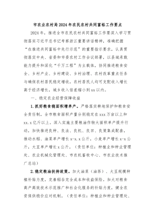 市农业农村局2024年农民农村共同富裕工作要点