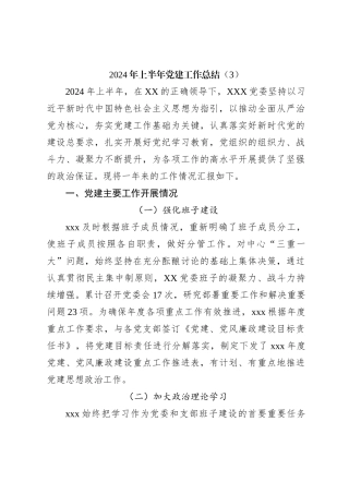 2024年上半年党建工作总结（3）