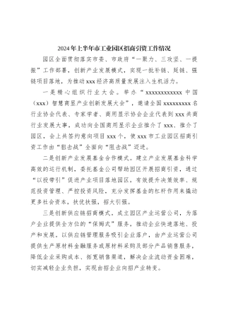 2024年上半年市工业园区招商引资工作情况