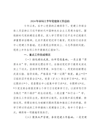 2024年市局上半年党建部工作总结