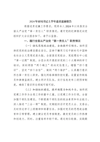 2024年市局书记上半年述责述廉报告