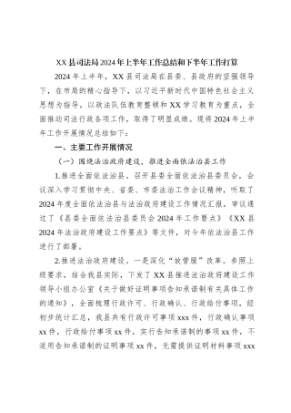 XX县司法局2024年上半年工作总结和下半年工作打算