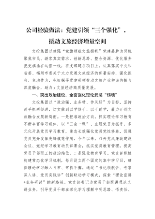 公司经验做法：党建引领“三个强化”，撬动文旅经济增量空间