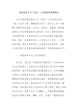 基层政务公开“两化”工作情况的调研报告