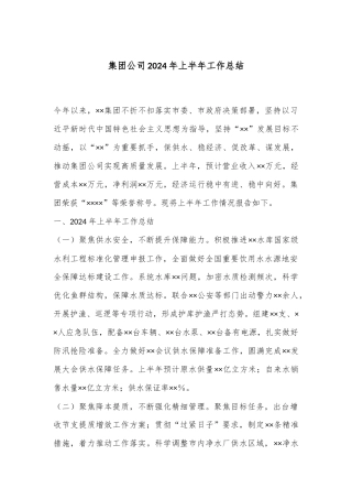 集团公司2024年上半年工作总结