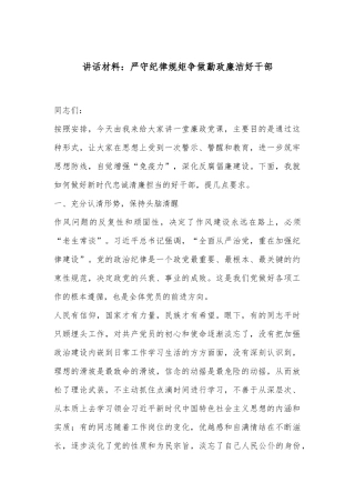 讲话材料：严守纪律规矩争做勤政廉洁好干部