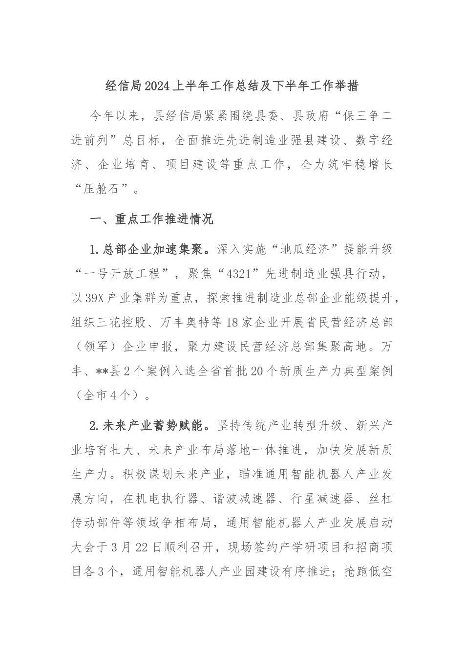 经信局2024上半年工作总结及下半年工作举措_第1页