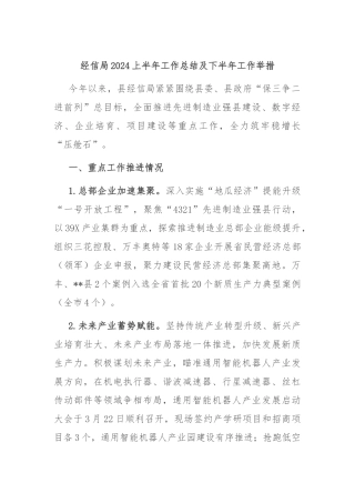 经信局2024上半年工作总结及下半年工作举措